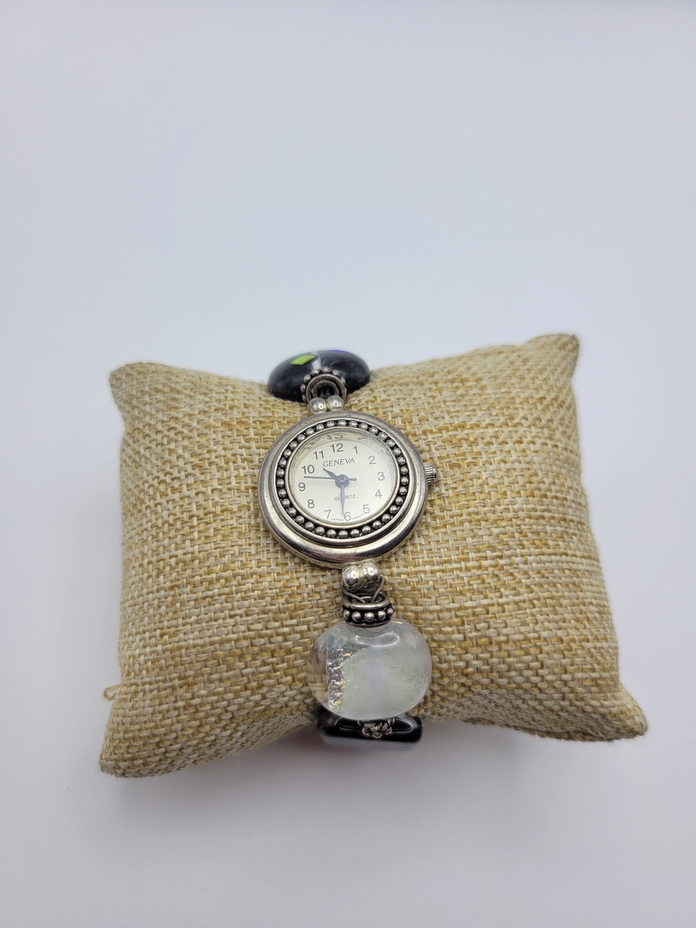 Geneva Sterling Silver Glass Beaded Ladies Watch